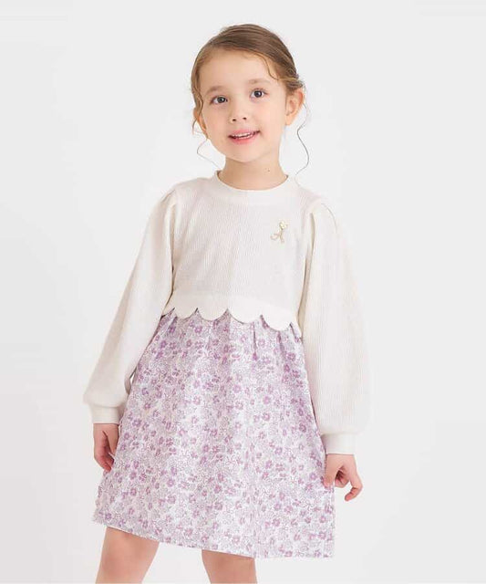 日本童裝 apres les cours 扇貝拼接連身裙 80-140cm 女童款 秋季 DRESSES 聖誕紅/新年紅