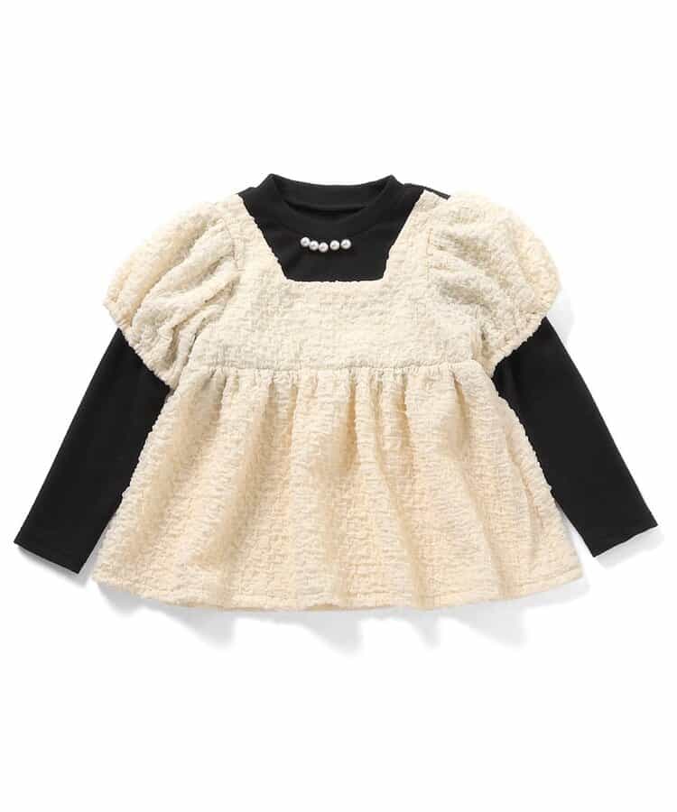 日本童裝 apres les cours 假兩件背面絲帶上衣及短褲兩件套裝 80-140cm 女童款 秋季 TOPS PANTS 聖誕紅/新年紅
