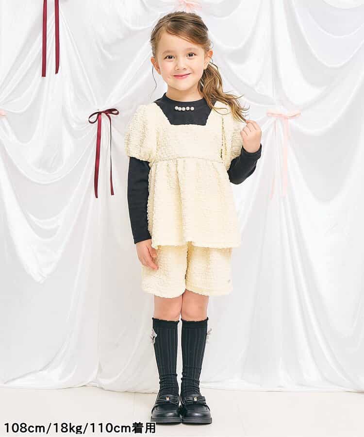 日本童裝 apres les cours 假兩件背面絲帶上衣及短褲兩件套裝 80-140cm 女童款 秋季 TOPS PANTS 聖誕紅/新年紅