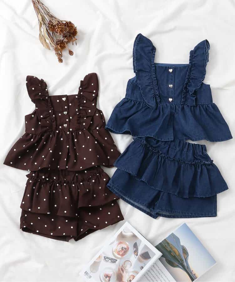 日本童裝 apres les cours 荷葉邊上衣及裙邊短褲兩件套裝 90-140cm 女童款 秋季 TOPS PANTS