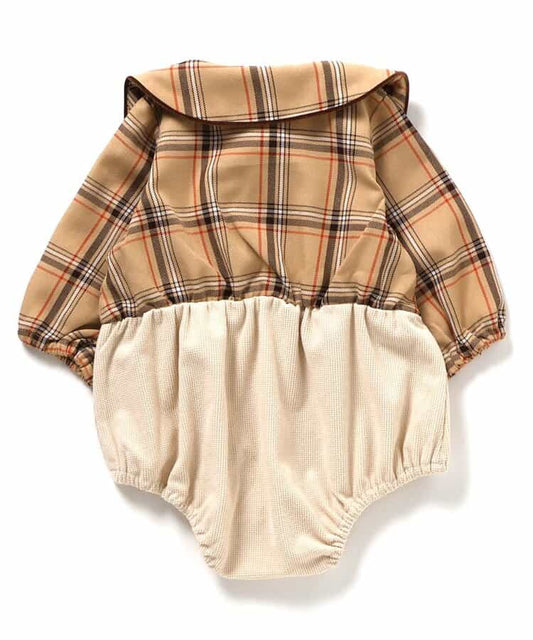 日本童裝 apres les cours 格仔假兩件連衣 70-80cm 男童款 秋季 初生嬰兒 Jumpsuit