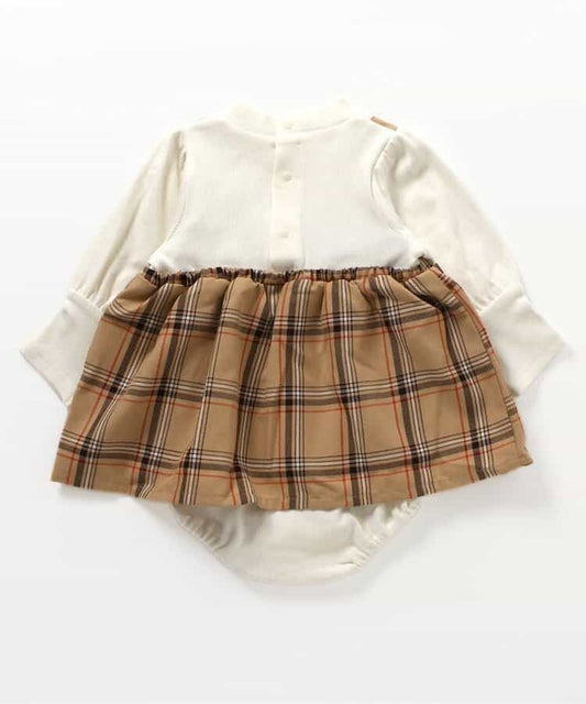 日本童裝 apres les cours 格仔假兩件連衣 70-80cm 女童款 秋季 初生嬰兒 Jumpsuit