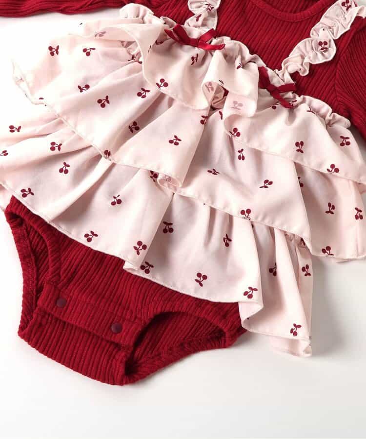 日本童裝 apres les cours 印花假兩件連衣 70-80cm 女童款 秋季 初生嬰兒 Jumpsuit 聖誕紅/新年紅