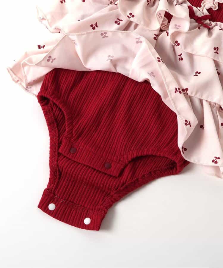 日本童裝 apres les cours 印花假兩件連衣 70-80cm 女童款 秋季 初生嬰兒 Jumpsuit 聖誕紅/新年紅