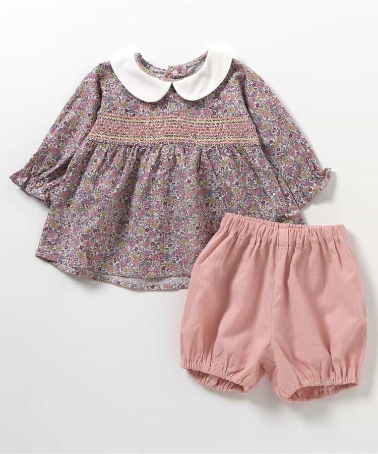 日本童裝 apres les cours 打纜碎花兩件套裝 70-80cm 女童款 秋季 TOPS PANTS