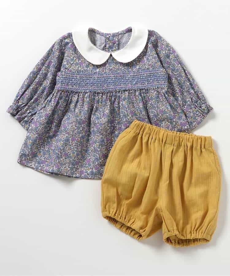日本童裝 apres les cours 打纜碎花兩件套裝 70-80cm 女童款 秋季 TOPS PANTS