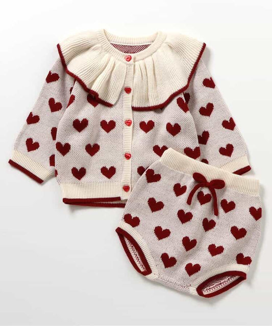 日本童裝 apres les cours 針織外套短褲套裝 70-80cm 女童款 秋季 TOPS OUTERWEAR PANTS