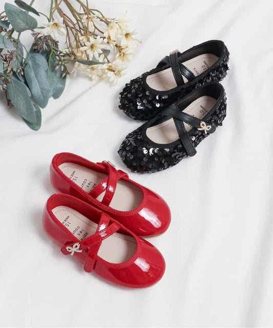 日本直送 apres les cours 鑽石蝴蝶結平底鞋 15-19cm 鞋系列 其他品牌 聖誕紅/新年紅