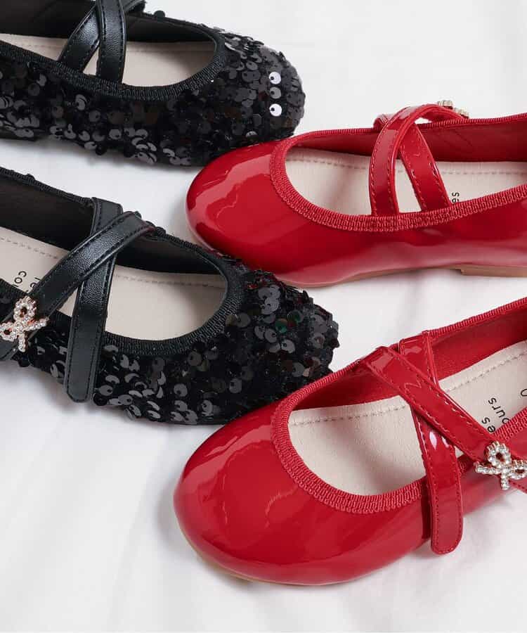 日本直送 apres les cours 鑽石蝴蝶結平底鞋 15-19cm 鞋系列 其他品牌 聖誕紅/新年紅