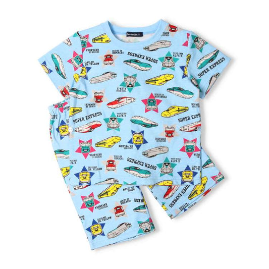 Moujonjon JR Shinkansen Pajamas (90-130cm) for Boys (Japanese Children's Clothing) Summer Pajamas (Railway Series)