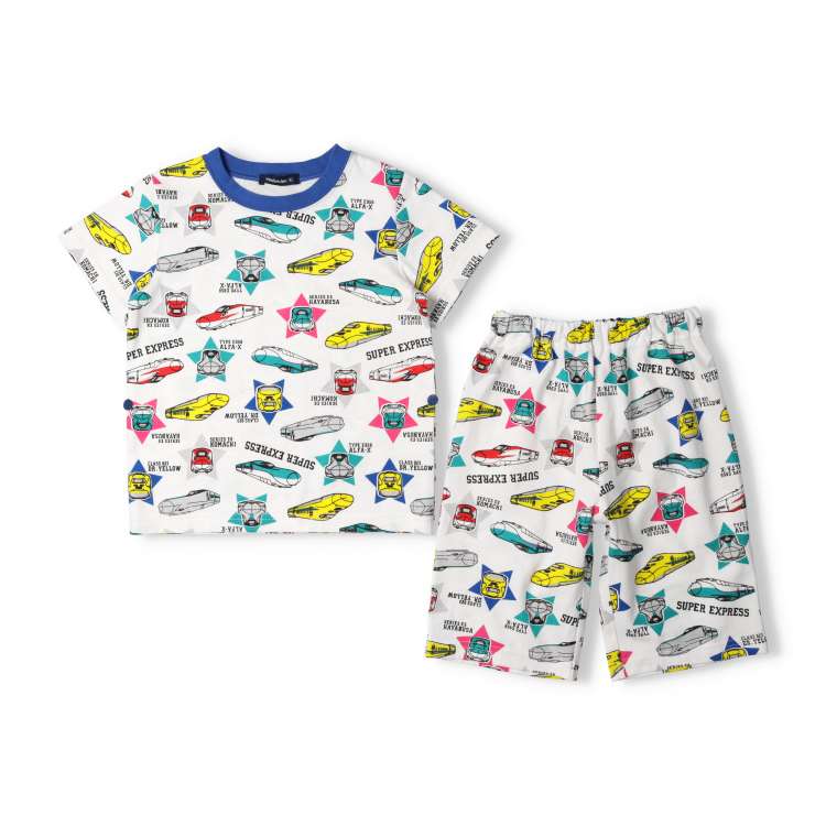 Moujonjon JR Shinkansen Pajamas (90-130cm) for Boys (Japanese Children's Clothing) Summer Pajamas (Railway Series)