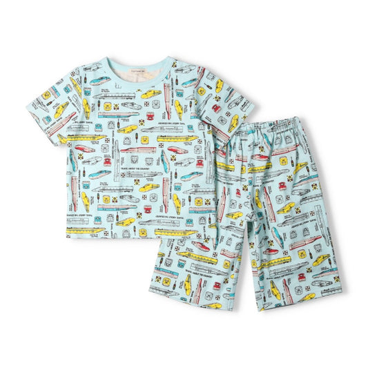 Moujonjon JR Shinkansen Pajamas (90-140cm) for Boys (Japanese Children's Clothing) Summer Pajamas (Railway Series)