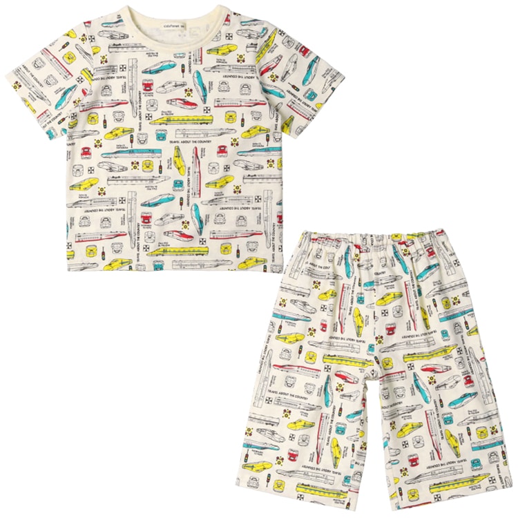 Moujonjon JR Shinkansen Pajamas (90-140cm) for Boys (Japanese Children's Clothing) Summer Pajamas (Railway Series)