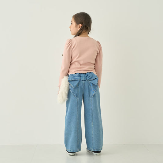 日本童裝 Ly# mine 後繫帶蝴蝶結牛仔褲 100-140cm 女童款 秋季 PANTS