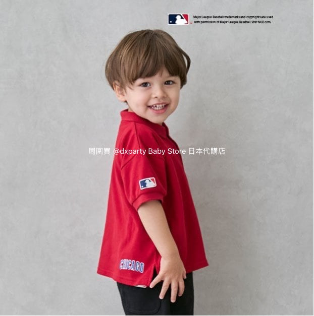 Japanese children's clothing pe#main x MLB logo embroidered polo top 80-130cm boys' summer TOPS