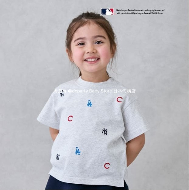 Japanese children's clothing pe#main x MLB logo embroidered short-sleeved top 80-130cm boys/girls summer TOPS