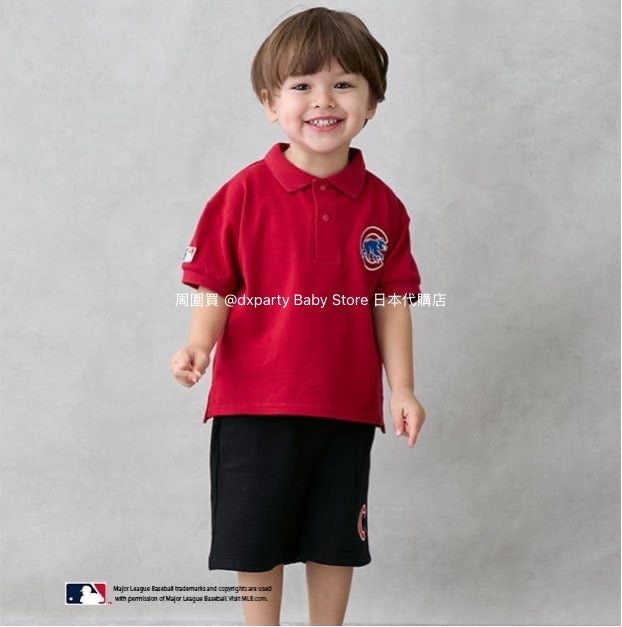Japanese children's clothing pe#main x MLB logo embroidered polo top 80-130cm boys' summer TOPS