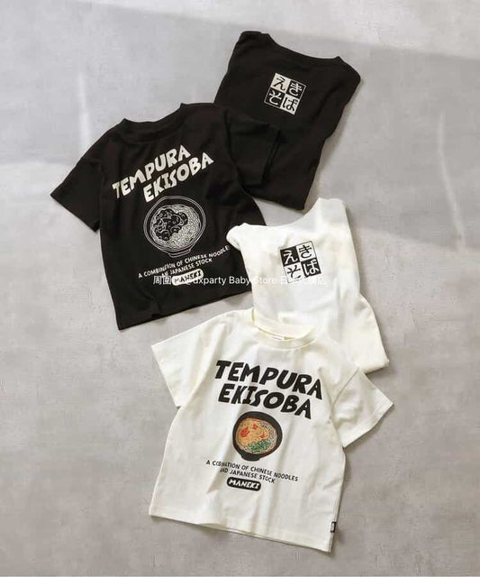 BREEZE Japanese children's clothing parent-child soba print top 80-140cm/M-XL boys/girls/adult summer TOPS