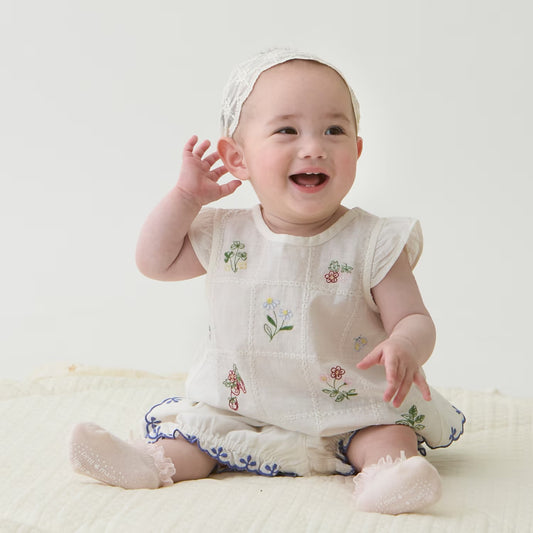 日本童裝 pe#main 達尼卡爾刺繡兩件套裝 70-80cm 女童款 初生嬰兒 夏季 TOPS PANTS