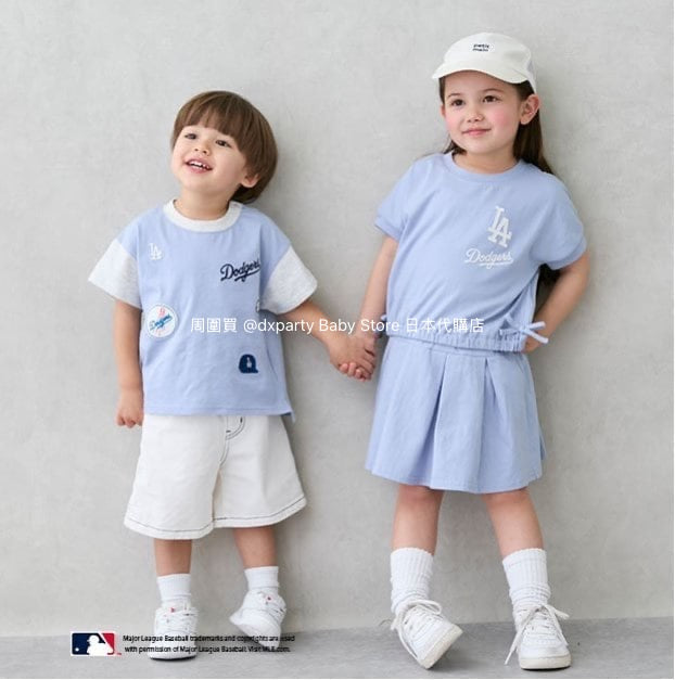 Japanese pe#main x MLB two-piece set (80-130cm) for girls (Summer TOPS SKIRTS)