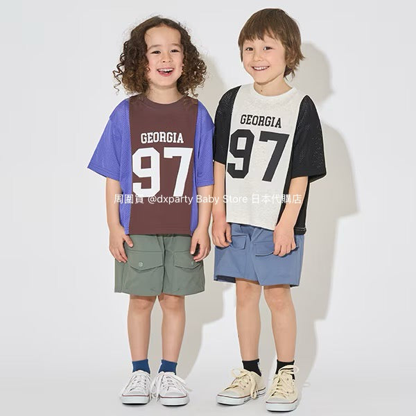 Japanese children's clothing b・R# water-absorbing quick-drying touch cool color-block mesh sports top 100-150cm boys/girls summer TOPS