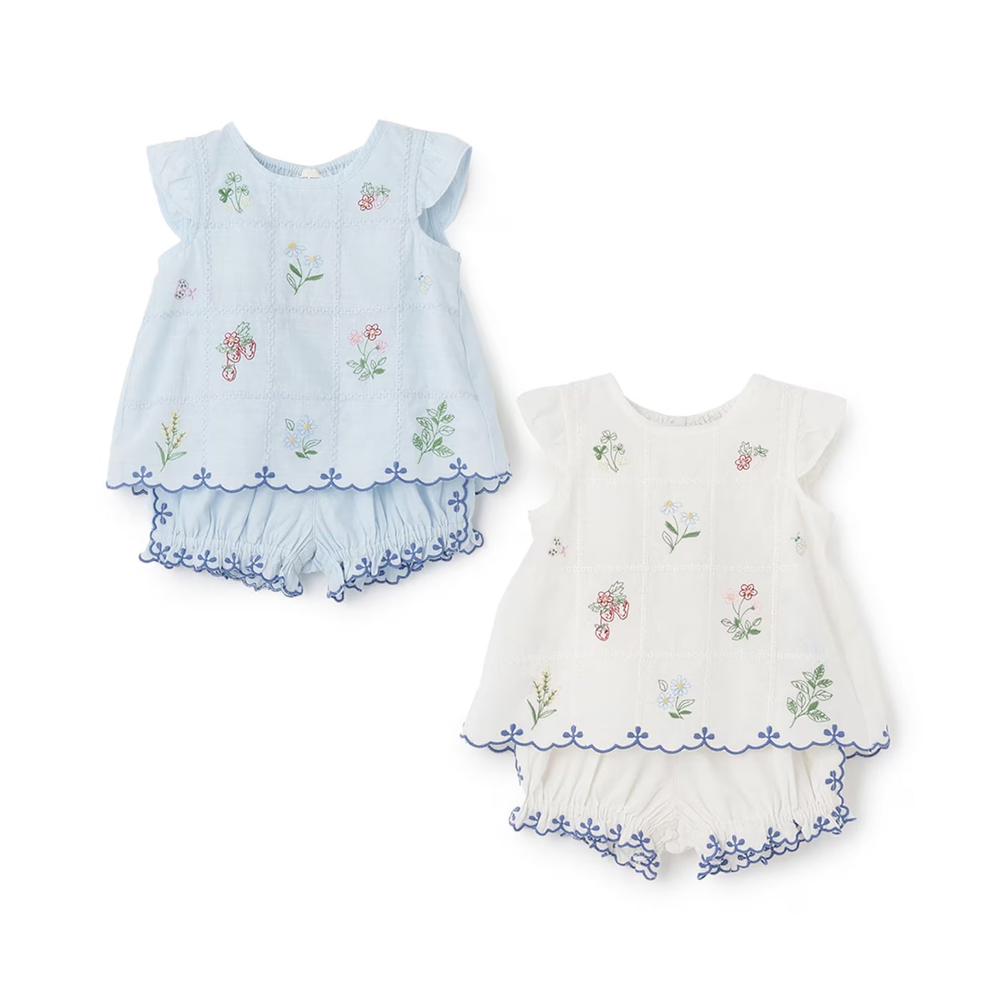 日本童裝 pe#main 達尼卡爾刺繡兩件套裝 70-80cm 女童款 初生嬰兒 夏季 TOPS PANTS
