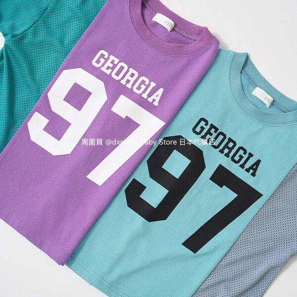 Japanese children's clothing b・R# water-absorbing quick-drying touch cool color-block mesh sports top 100-150cm boys/girls summer TOPS