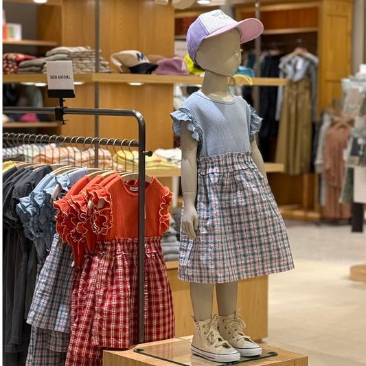 日本童裝 BE#AMS mini 華夫紋拼接連身裙 90-140cm 女童款 夏季 DRESSES