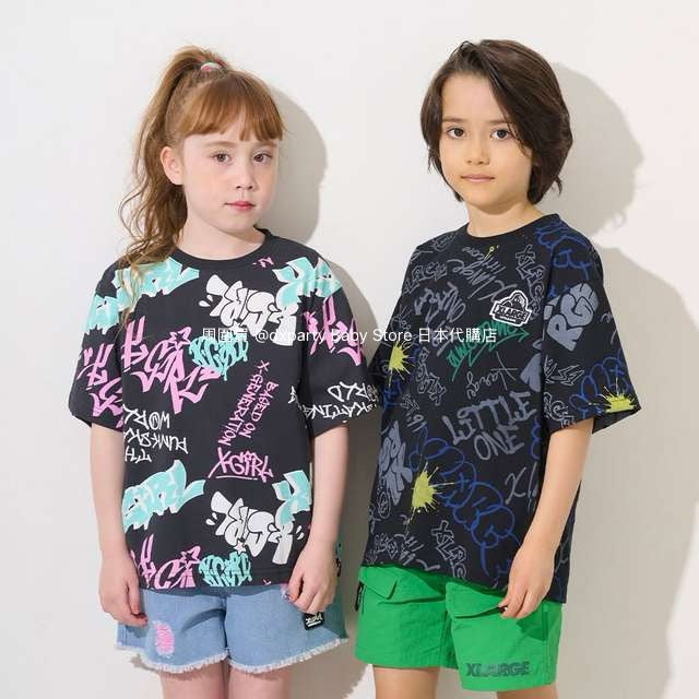 XLARGE KIDS Japanese children's clothing graffiti print logo top 80-140cm boys' summer TOPS