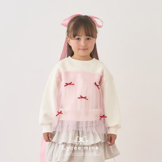 日本童裝 Ly# mine 抓毛緞帶薄紗拼接衛衣 100-150cm 女童款 冬季 TOPS