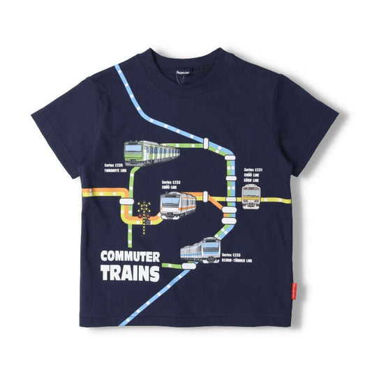 Moujonjon Japanese children's clothing, made in Japan, on the line tram route top 90-130cm boys' summer TOPS railway series