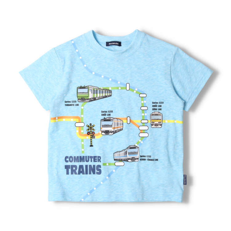 Moujonjon Japanese children's clothing, made in Japan, on the line tram route top 90-130cm boys' summer TOPS railway series