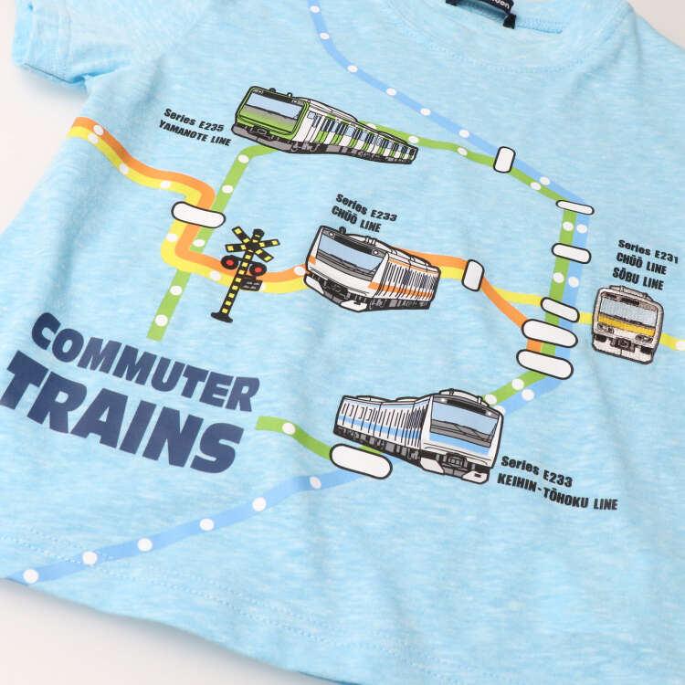 Moujonjon Japanese children's clothing, made in Japan, on the line tram route top 90-130cm boys' summer TOPS railway series