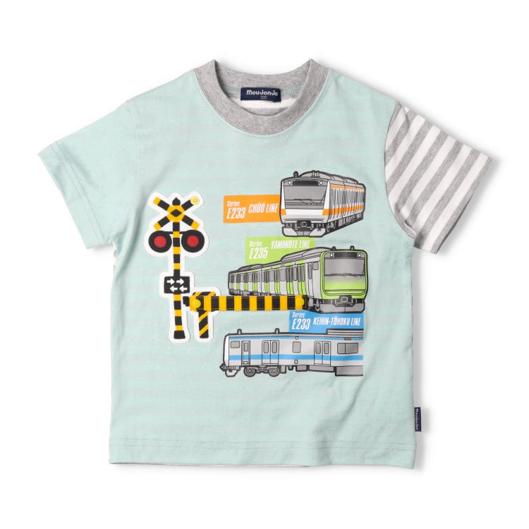Japanese Moujonjon children's clothing on the line tram cutting top 90-120cm boys' summer TOPS railway series