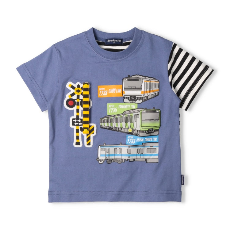 Japanese Moujonjon children's clothing on the line tram cutting top 90-120cm boys' summer TOPS railway series