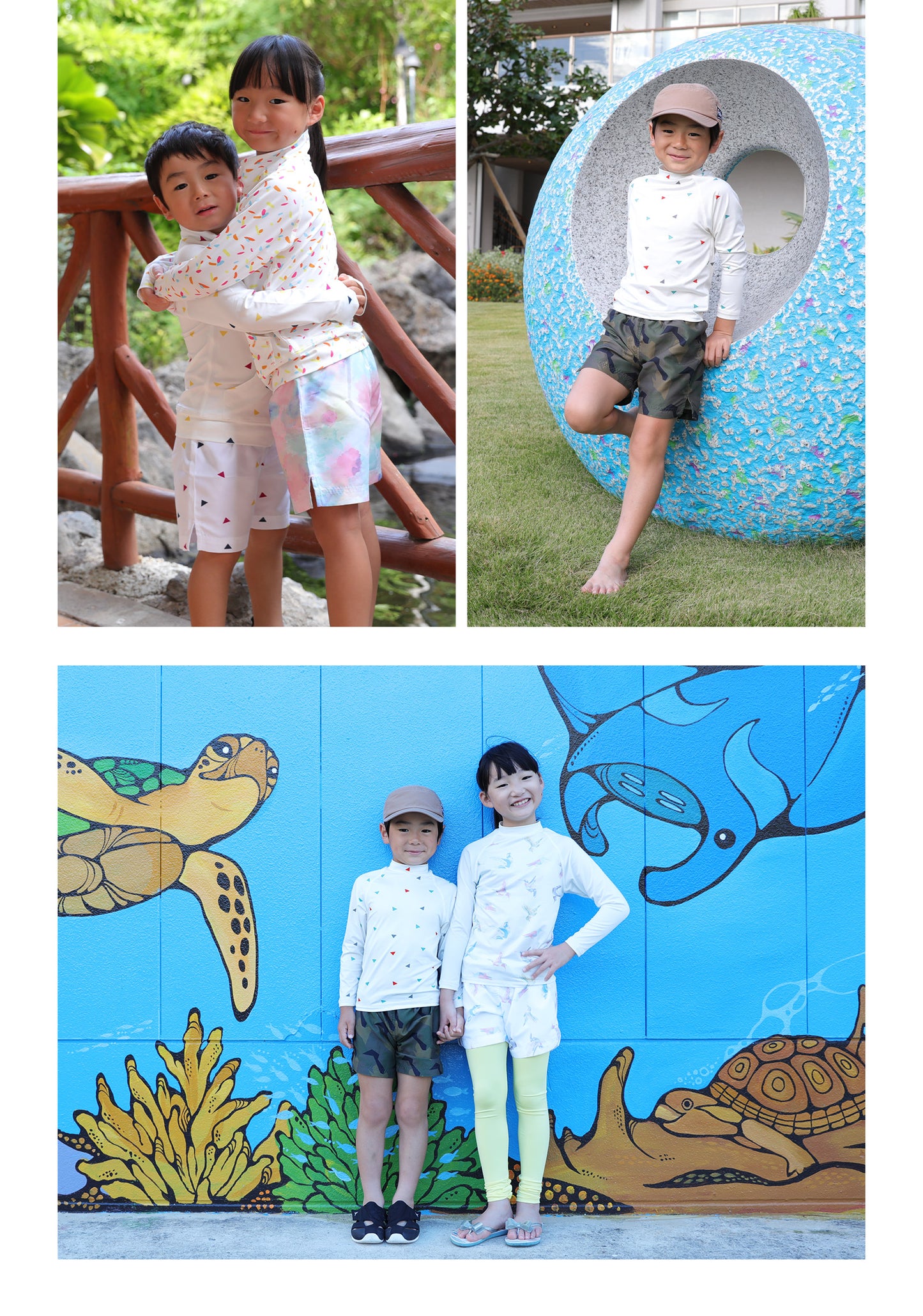 Directly from Japan, these two-piece swim shorts are cool to the touch, offer 98% UV protection, UPF50+, chlorine resistance, quick drying, and lightweight. 80-150cm. Summer swimsuits for boys and girls.
