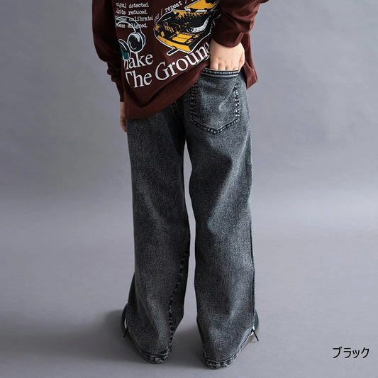 日本童裝 Branshes 牛仔寬腿直筒長褲 100-160cm 男童款/女童款 秋季 PANTS