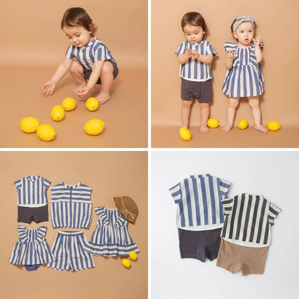 日本童裝 Branshes 染色條紋連衣 70-80cm 男童款 初生嬰兒 夏季 Jumpsuit