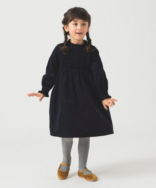 日本童裝 B:MING by BEAMS 燈芯絨皺褶連身裙 100-140cm 女童款 秋冬季 DRESSES