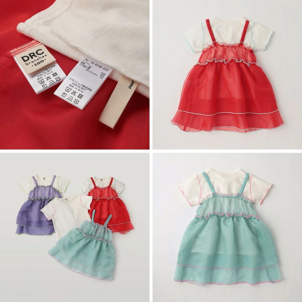 日本童裝 Branshes 透薄紗吊帶裙+短袖上衣套裝 100-150cm 女童款 夏季 TOPS DRESSES