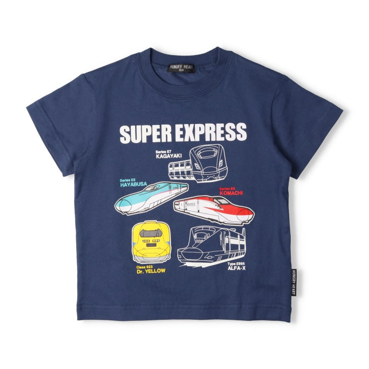Moujonjon Hungry Heart JR Shinkansen Luminous Print Top (90-130cm/ML) for Boys and Adults (Summer TOPS Railway Series)