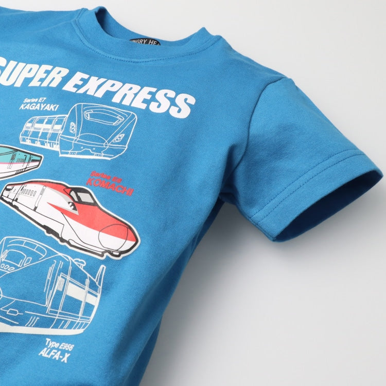 Moujonjon Hungry Heart JR Shinkansen Luminous Print Top (90-130cm/ML) for Boys and Adults (Summer TOPS Railway Series)