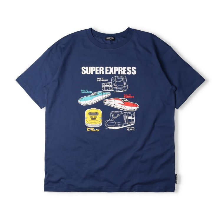 Moujonjon Hungry Heart JR Shinkansen Luminous Print Top (90-130cm/ML) for Boys and Adults (Summer TOPS Railway Series)