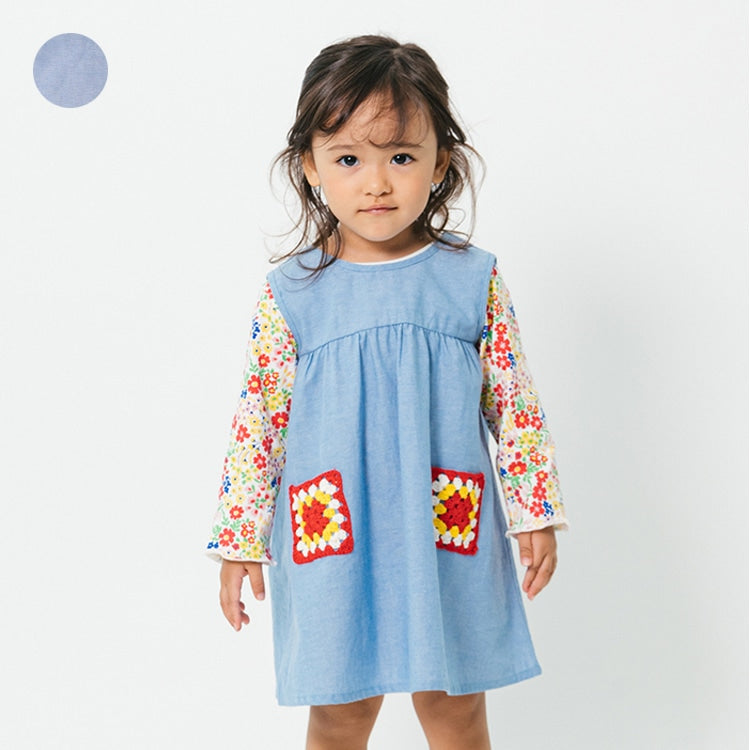 Japanese Moujonjon children's clothing embroidered pocket vest dress 90-140cm girls summer dresses