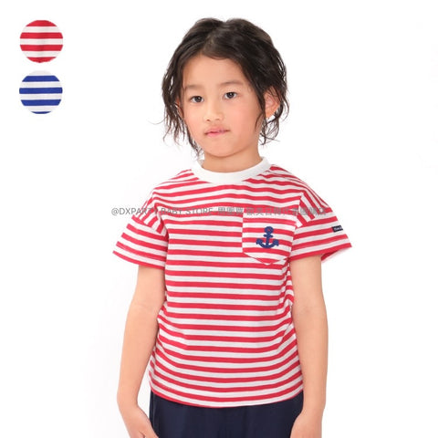 日本童裝 Moujonjon 水手風間條上衣 80-140cm 男童款 夏季 TOPS