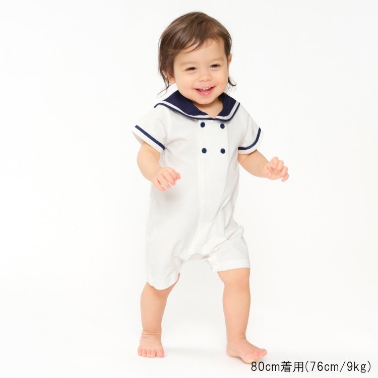 Moujonjon Japanese Children's Clothing Sailor-Style Jumpsuit (70-80cm) for Boys and Girls (Summer Jumpsuit for Newborns)