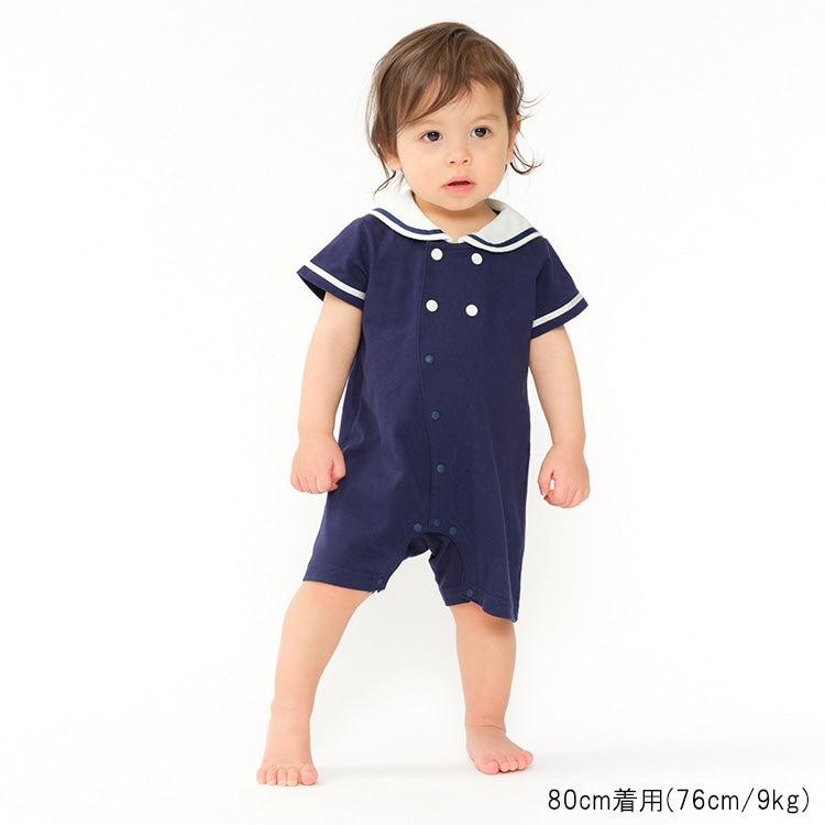 Moujonjon Japanese Children's Clothing Sailor-Style Jumpsuit (70-80cm) for Boys and Girls (Summer Jumpsuit for Newborns)