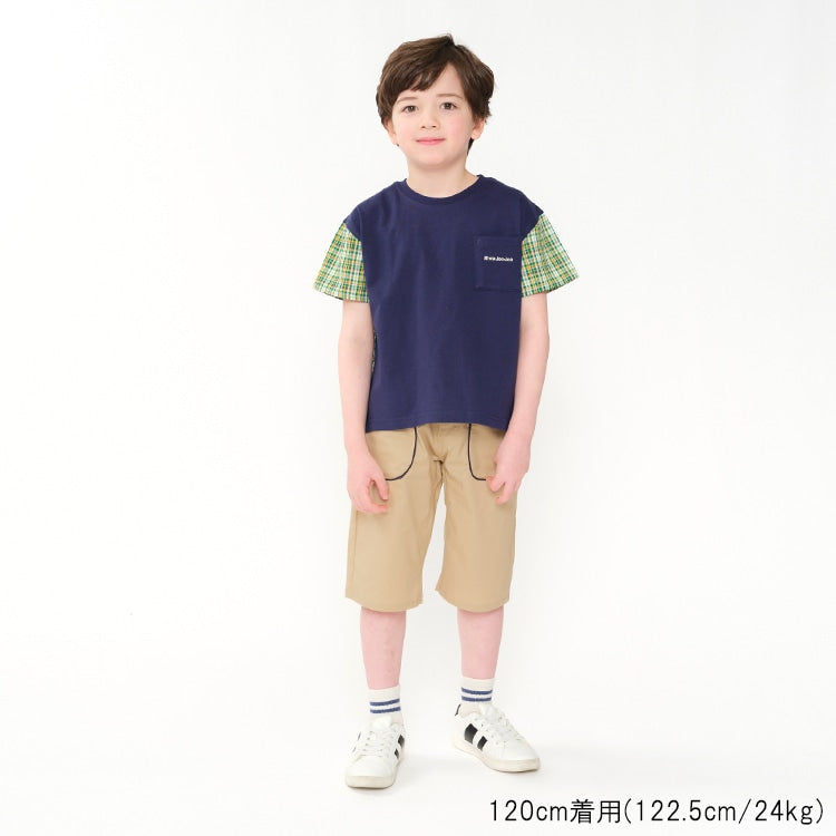 Japanese Moujonjon Checkered Patchwork Top 80-140cm Boys Summer TOPS