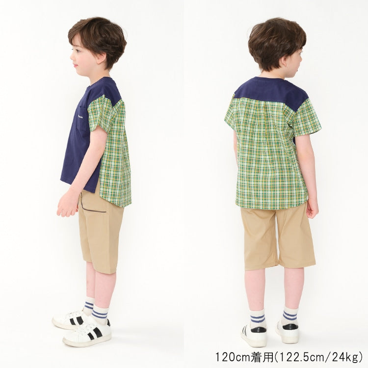 Japanese Moujonjon Checkered Patchwork Top 80-140cm Boys Summer TOPS