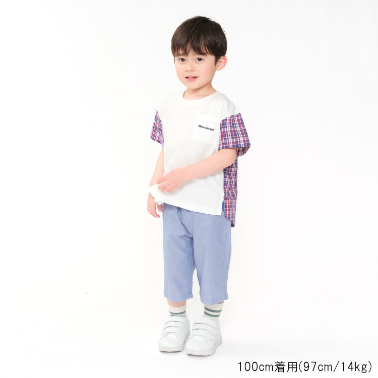 Japanese Moujonjon Checkered Patchwork Top 80-140cm Boys Summer TOPS